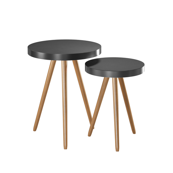 Kit 2 Mesa Lateral Lisa Mdf Preto | Aço Preto - Sallar Home